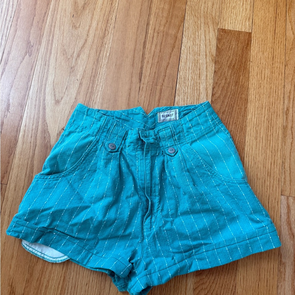 Teal Striped Vintage Women Shorts